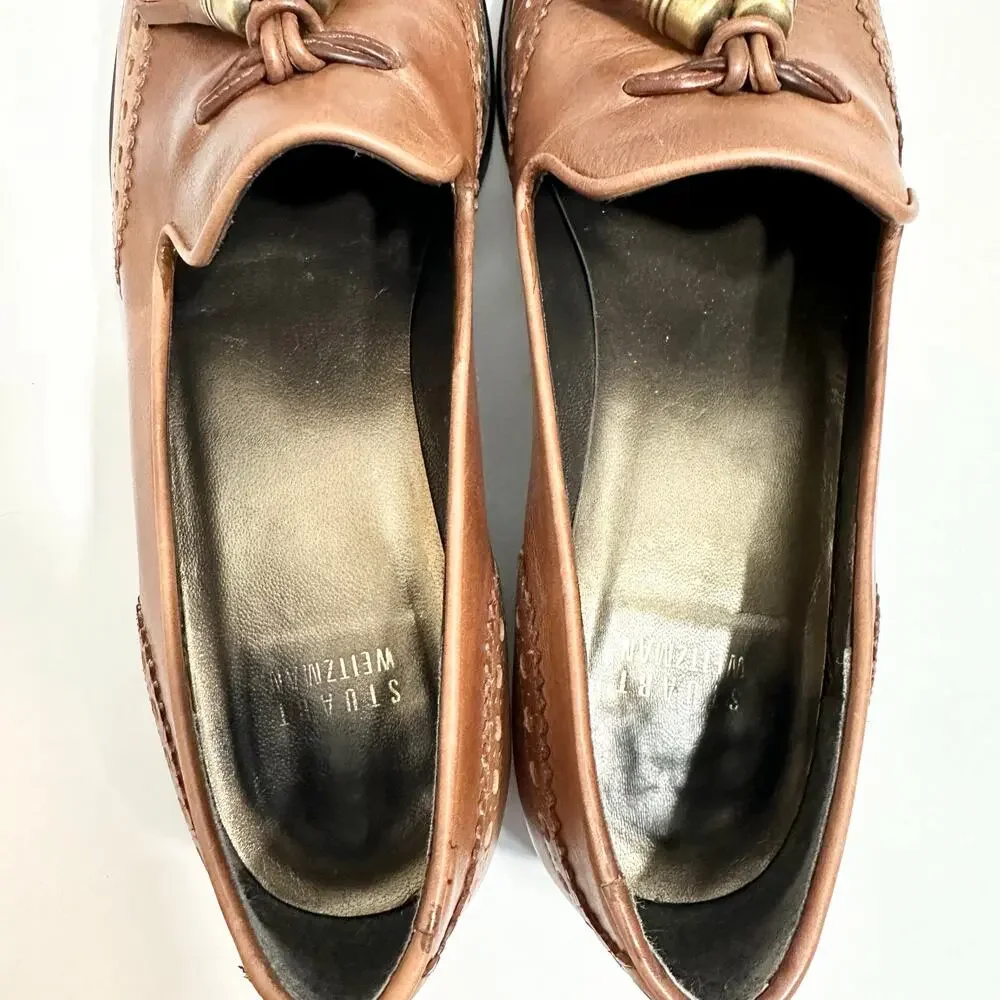 Stuart Weitzman Wingtip Leather Loafers Tassle Guything | Brown | SZ‎ 8.5